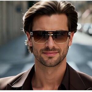 Brown Gold Ombre Lens Sunglasses Square Flat Top Fashion Sun Glasses Men Women
